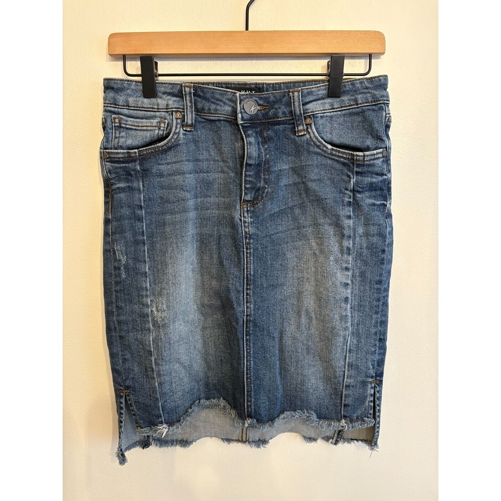Kut from the Kloth Denim Connie Skirt Blue Distressed Size 4